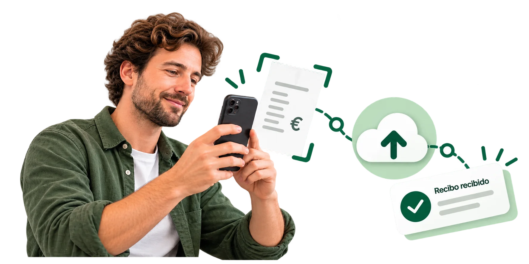 Emprendedor escaneando un ticket con su móvil para enviarlo al servicio de contabilidad de WorksForYou en Estonia.