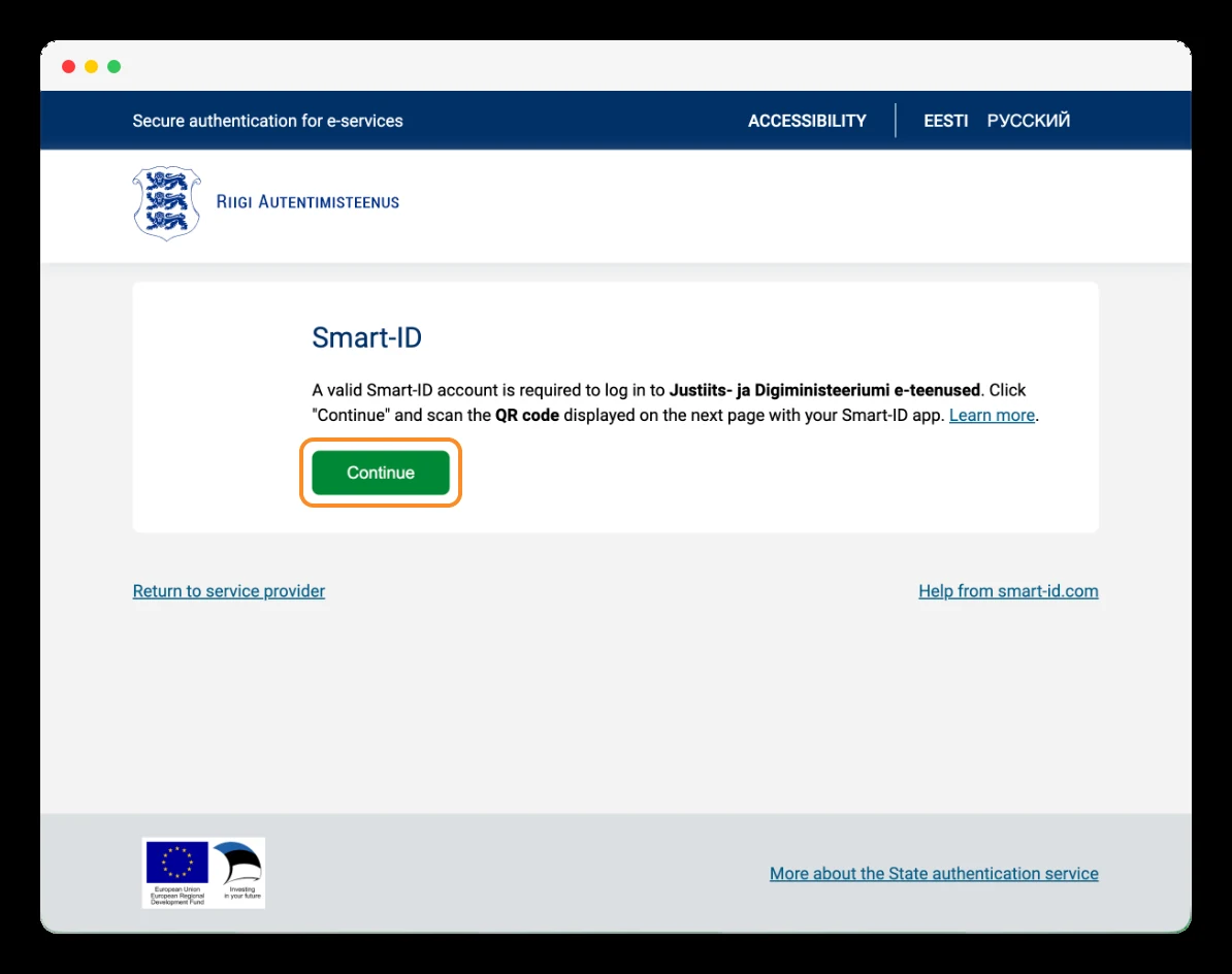 Smart-ID identification screen of the Estonian state authentication service.