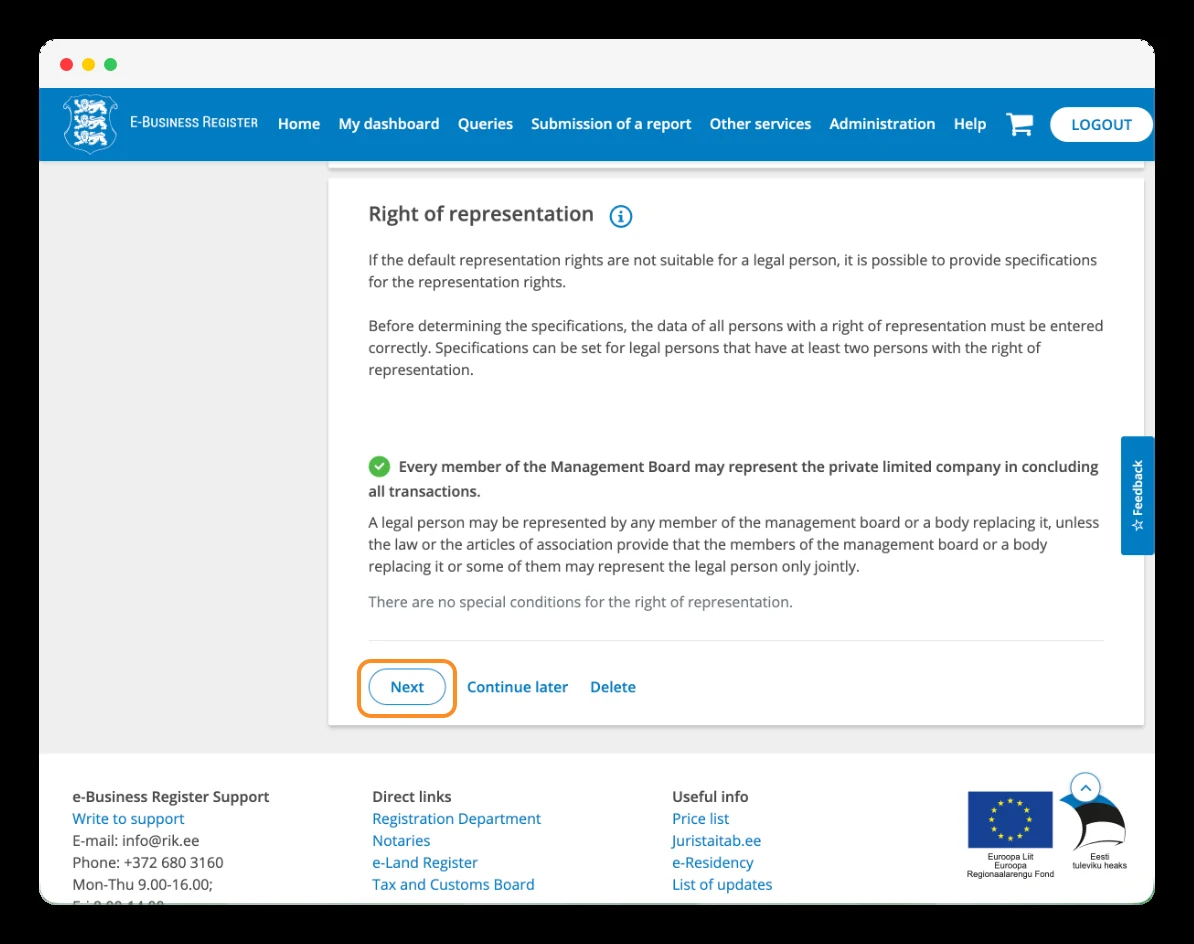 Configuration of the company's right of representation.